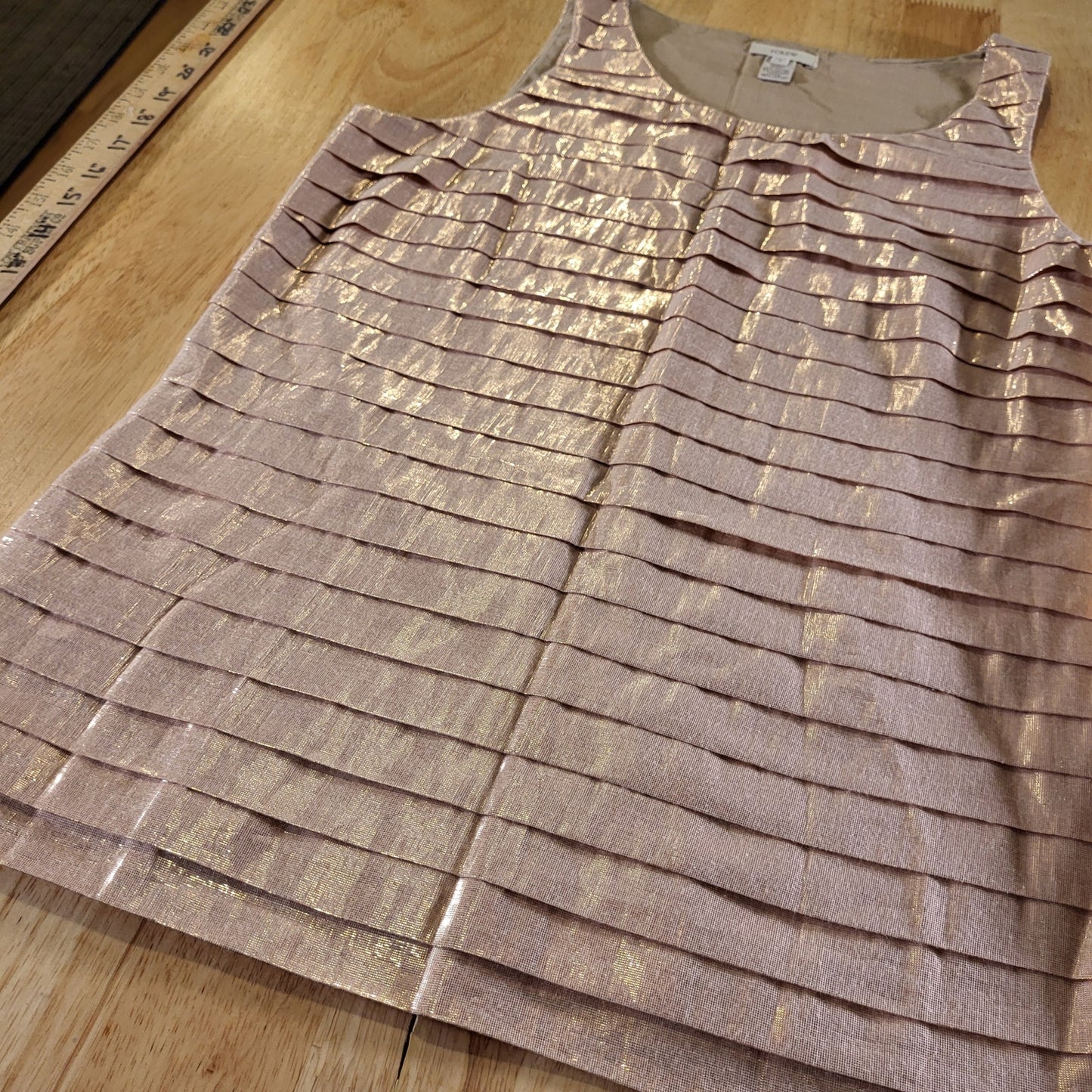 J.Crew Pink Metallic Pleated Sleeveless Tank Blouse Side Zip 17" P2P Cotton