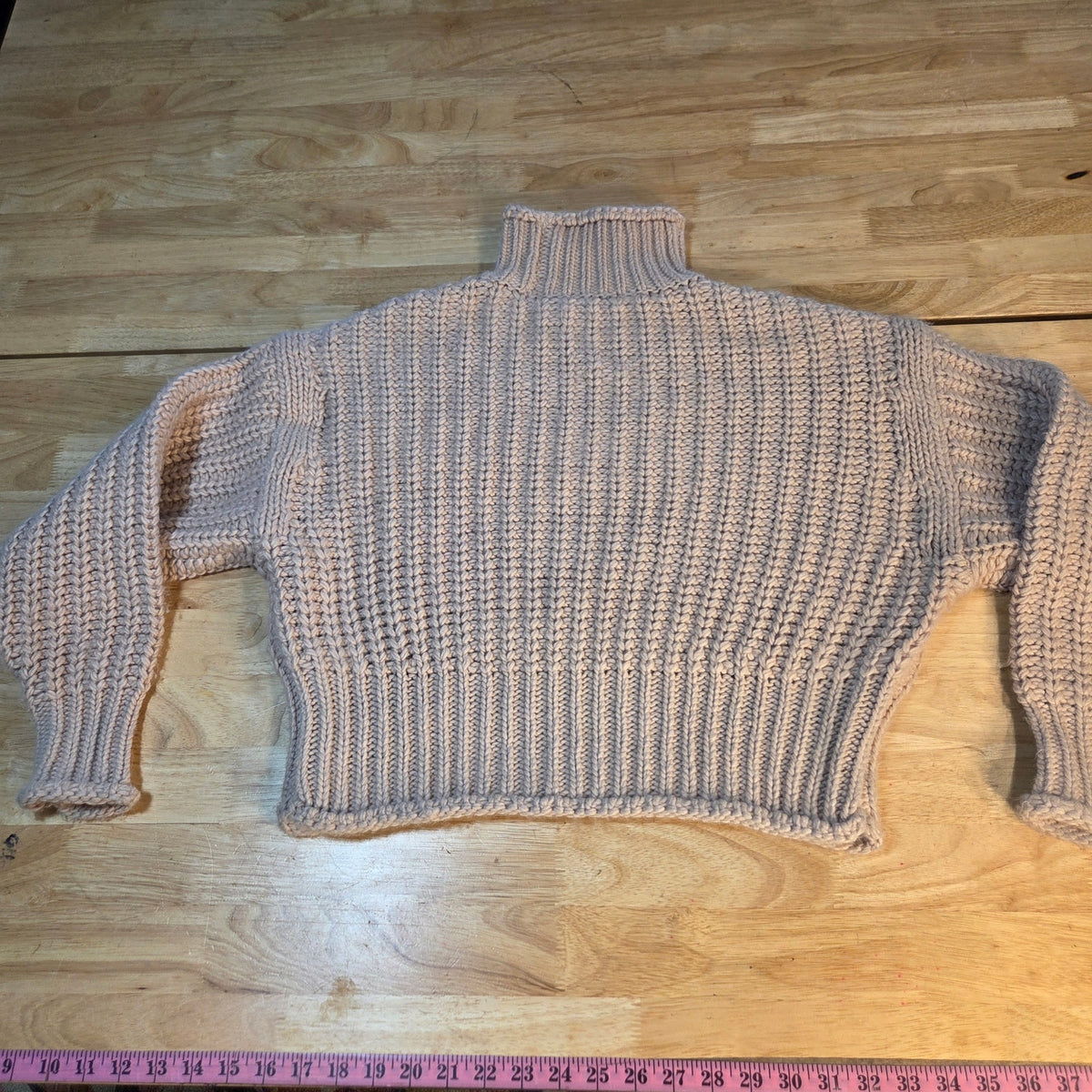 H&M Beige Chunky Knit Mock Neck Sweater Wool Acrylic Blend XS