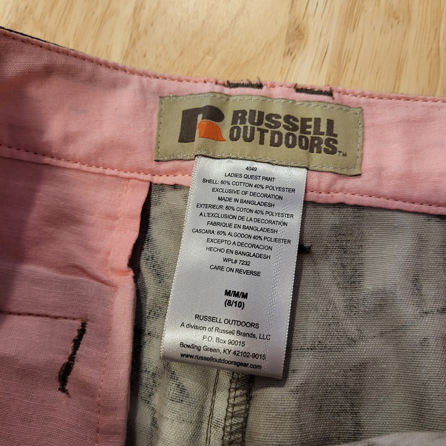 Russel Outdoors M 8/10 Camouflage Straight Leg Cargo Pants Pink Lining Zip Snap