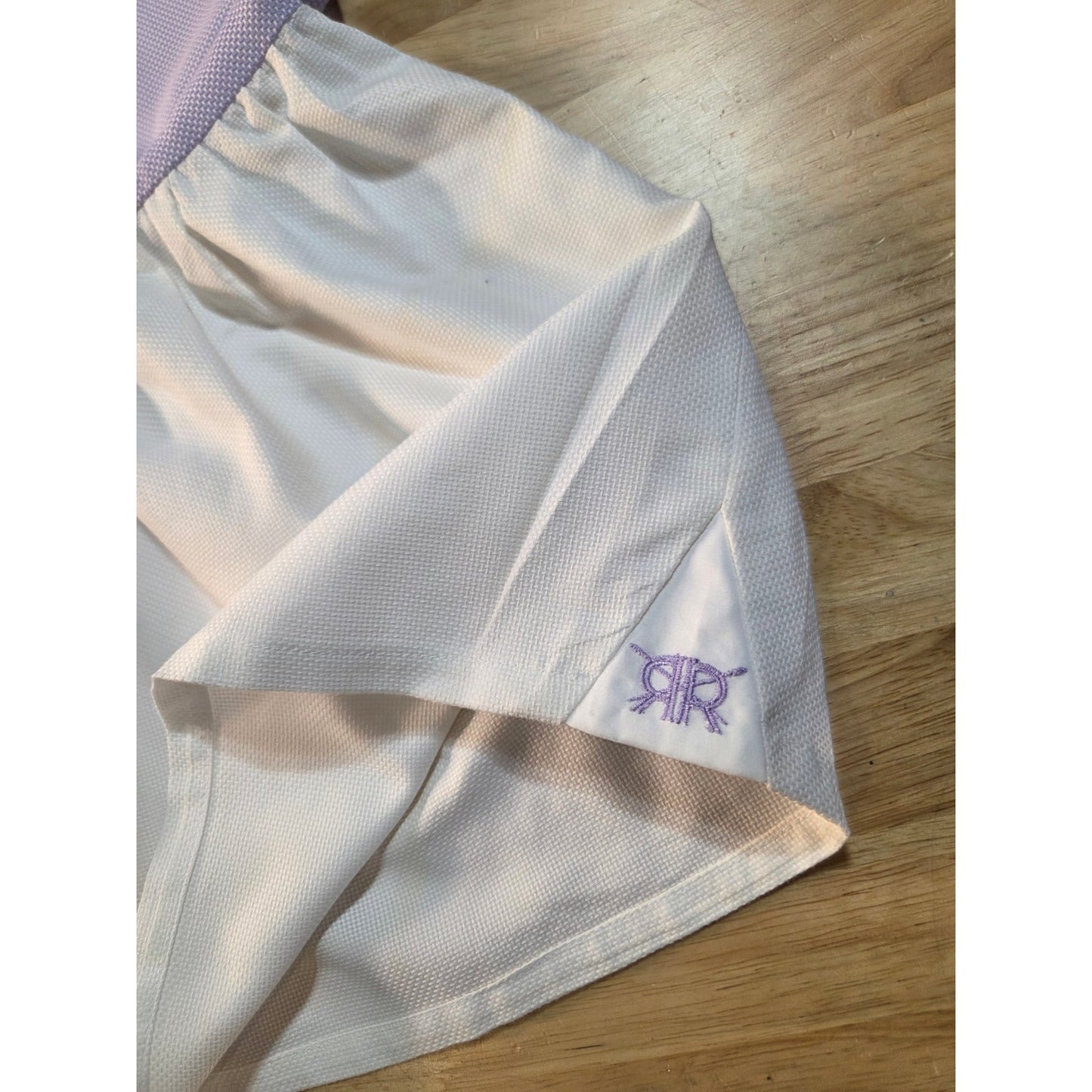 Double R by Ravi Ravan purple white waffle mini sleeveless ruffle collar