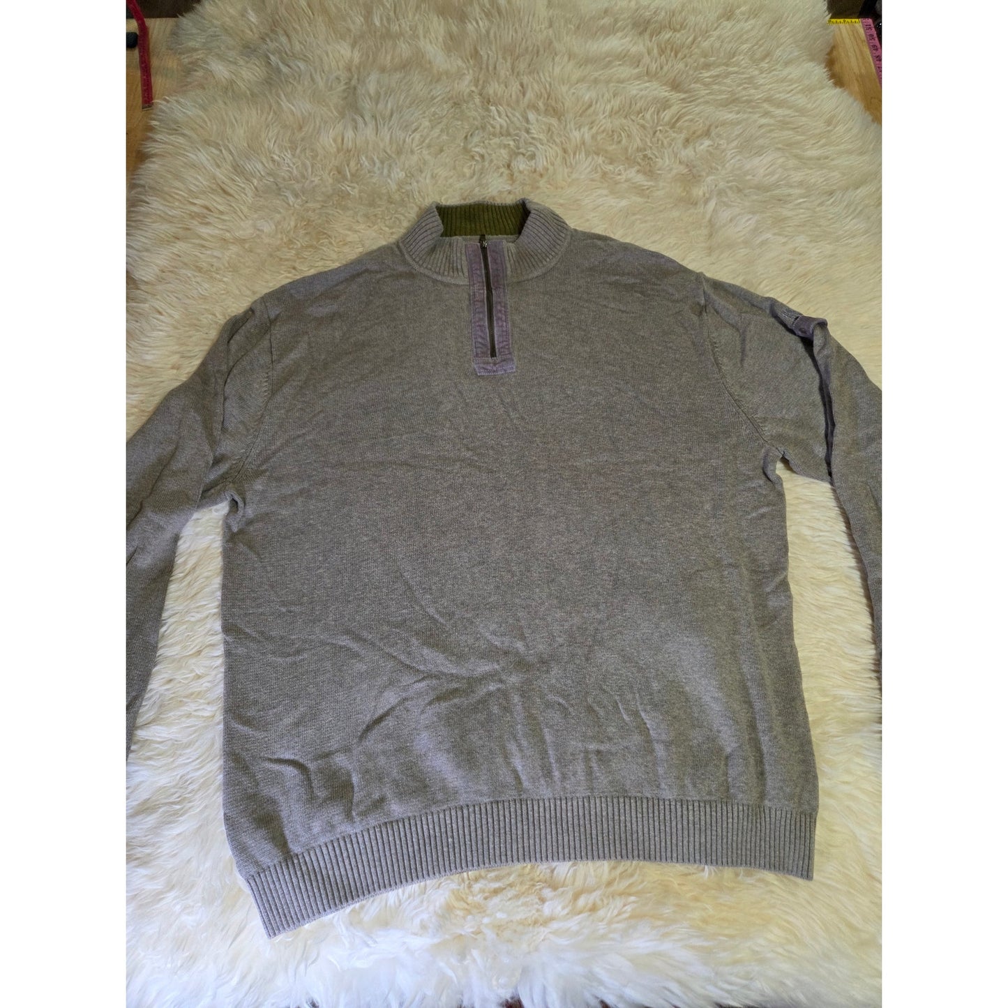 Cutter Buck Beige Brown Close  Knit 1/4 Zip Pullover Sweater 100% Cotton 25" p2p