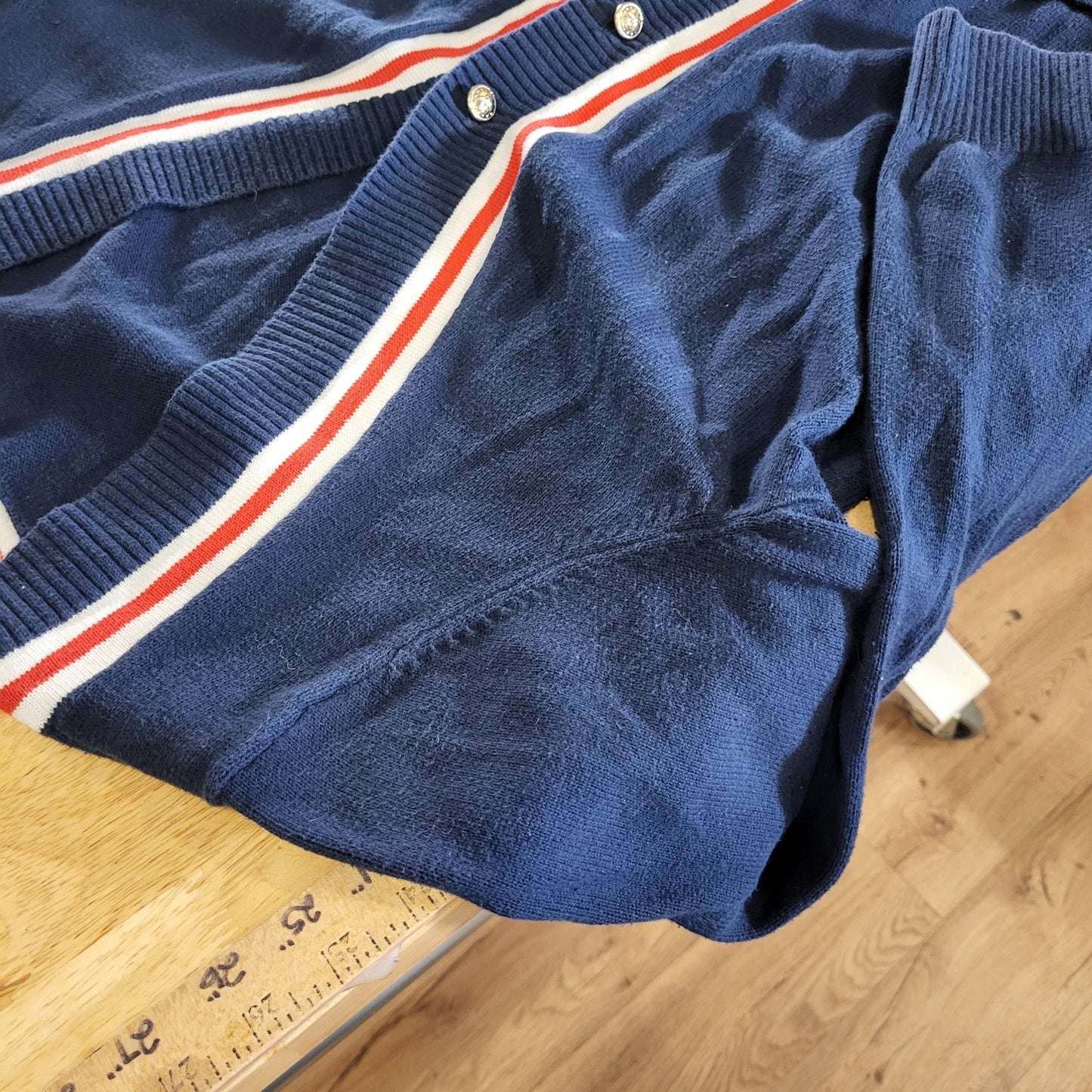 Tommy Hilfiger Collegiate Cardigan Monogram  Red Stripe Blue Gold Button L