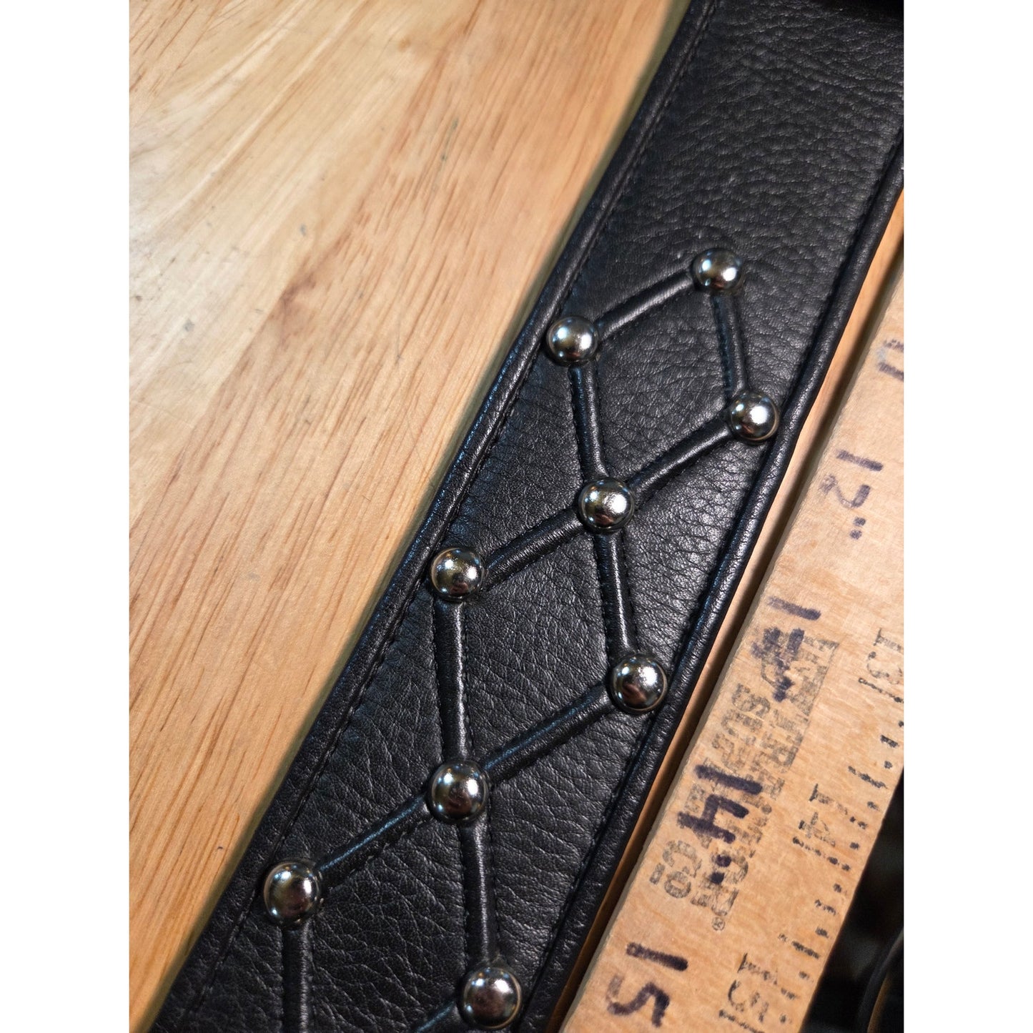 Black studded 2 in wide belt silver toned Hardware 40"