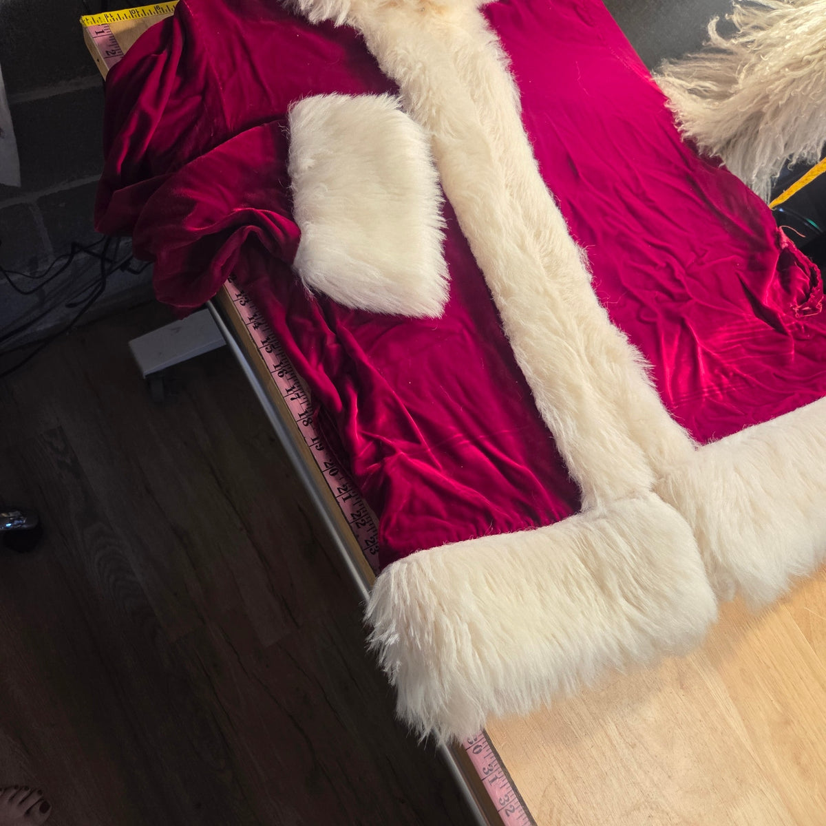 Vintage velvet Santa costume with hat zip front fur lined 42" elastic waist