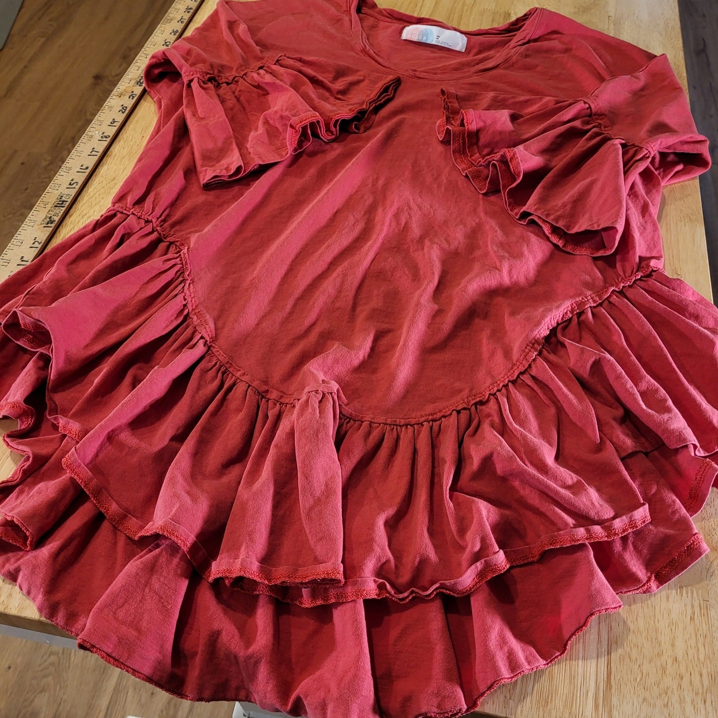Free People Beach 100% Cotton Jersey Red Ruffle T-shirt Extra Small