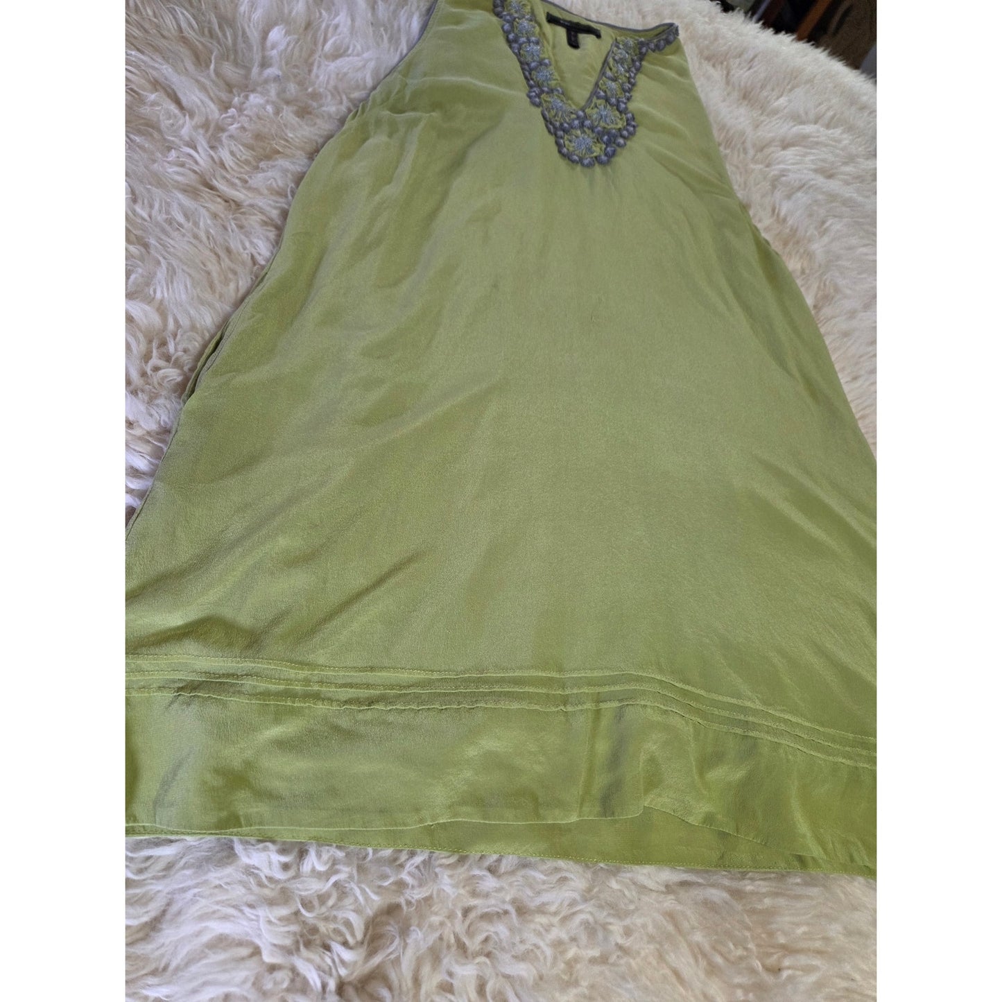 BCBGMAXAZRIA Green 100% Silk Sleeveless Tank Dress Mini Racerback M