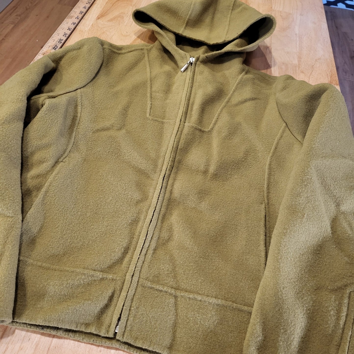 Alexandra Bartlett Green Wool Hooded Zip Size Medium Pockets 19" P2P