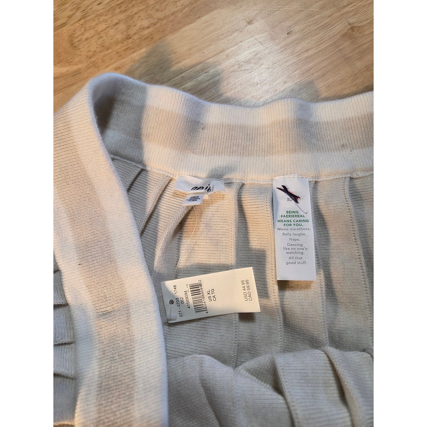 NWT Aerie knit pleaded tennis skirt khaki white stripe contrast extra large