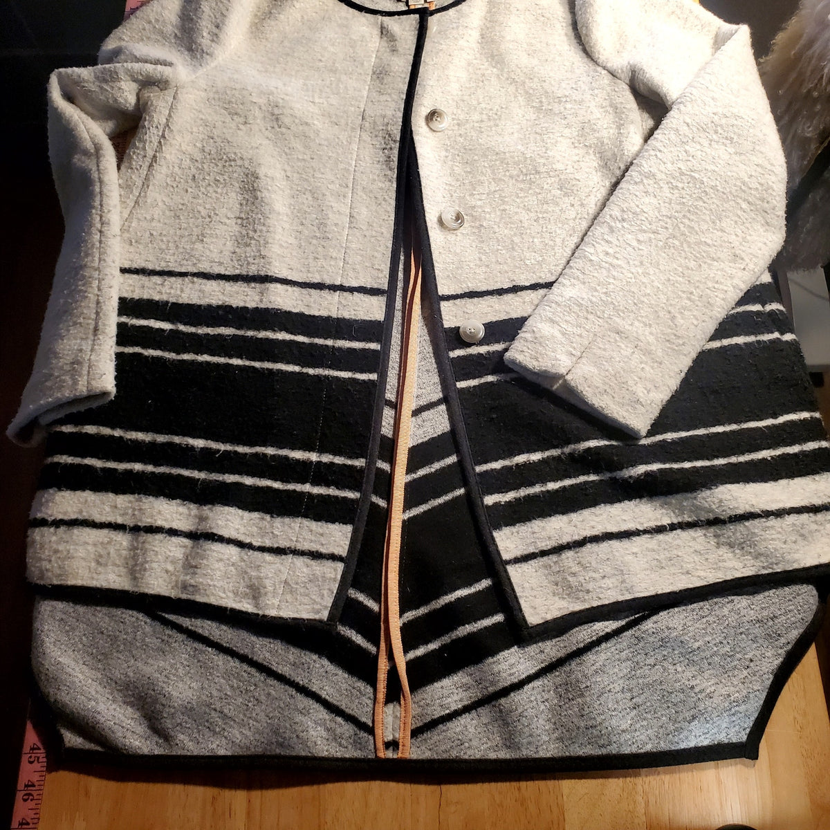 Elevenses size medium wool blend asymmetrical hem gray and black striped jacket