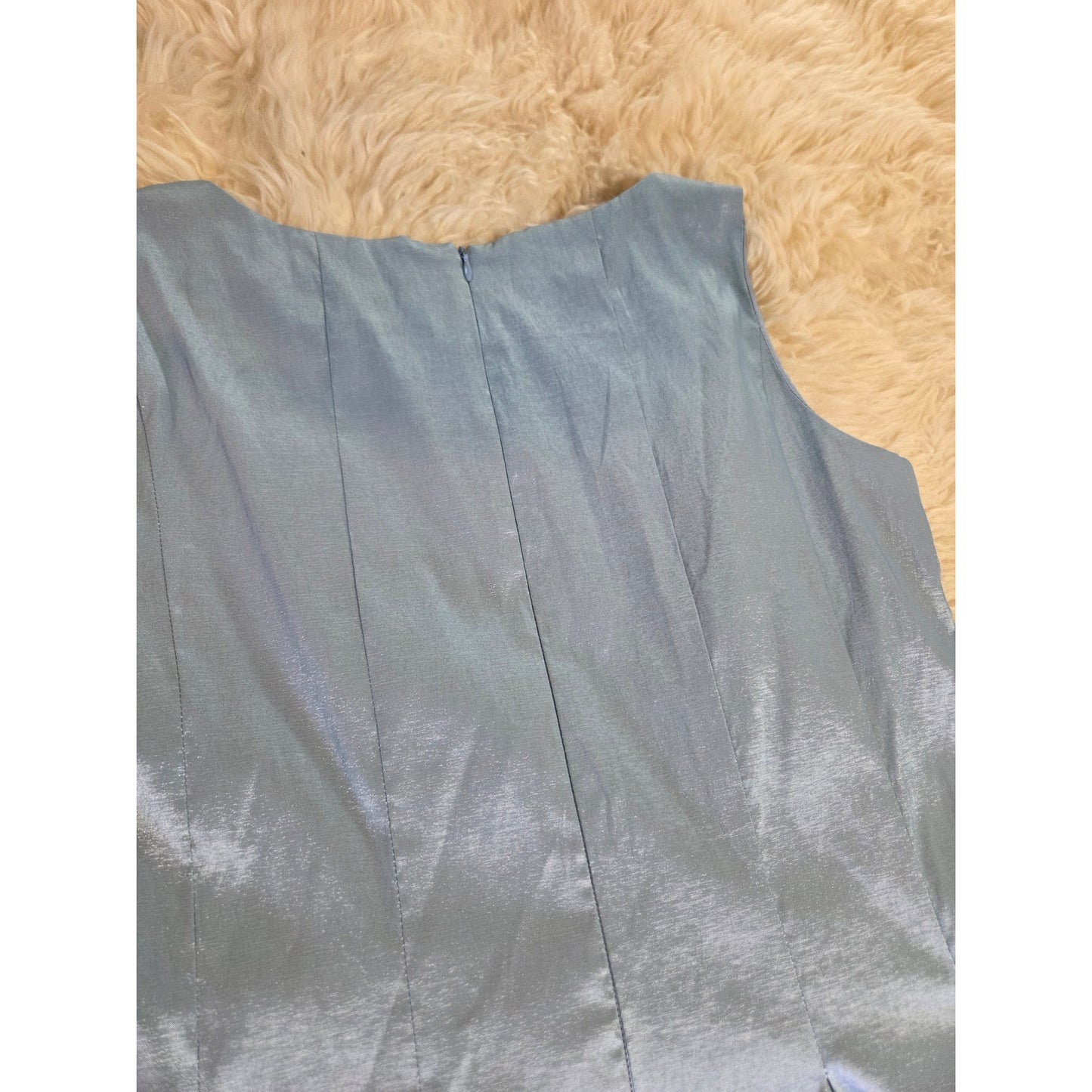 Baby Blue Sleeveless Black Sequin Embellishments Tea Length Fit Flare Princess