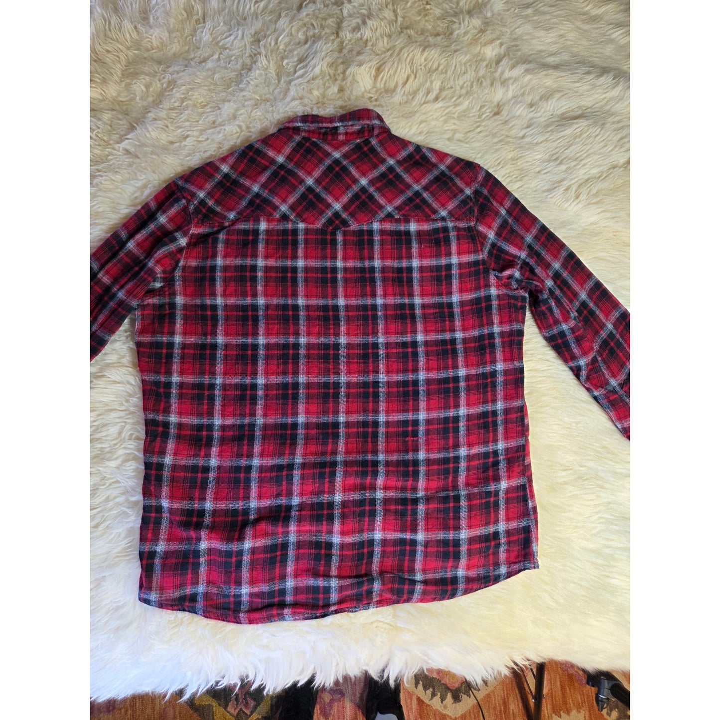 Wrangler Vintage Red Plaid Pearl Snap Western Collared Shirt 100% Cotton Large