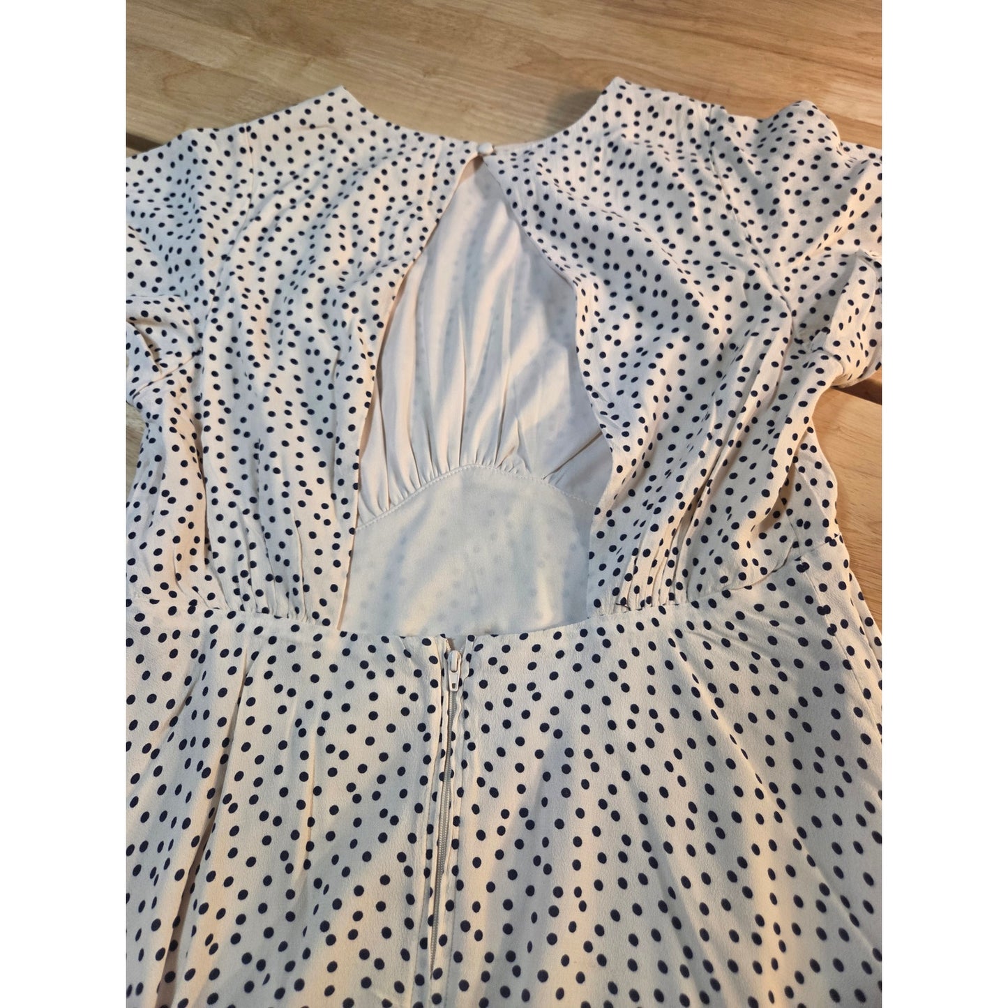 GB brand white polka dot flutter sleeve open back knee length dress size large