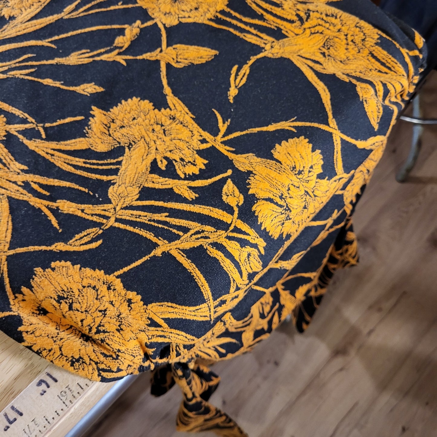 Zara Bodycon Yellow Floral Print Knit Stretch Waist Cutouts Midi Length