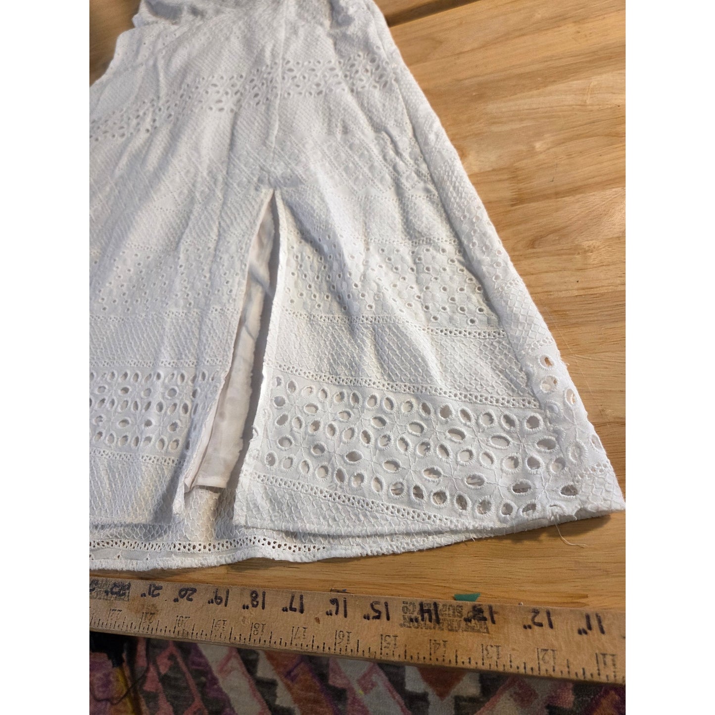 Steve Madden White Rayon Eyelet Tie Strap Summer Dress Elastic Sheered Back 8