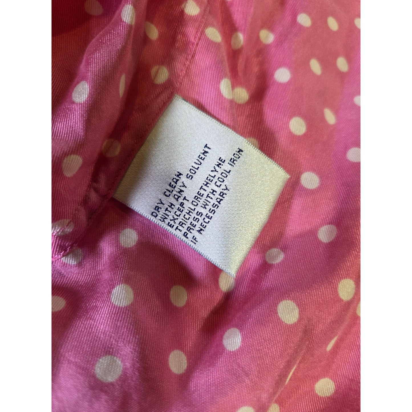 Vintage Jones New York Country PINK 100% Silk Polka dot Blouse Collared M