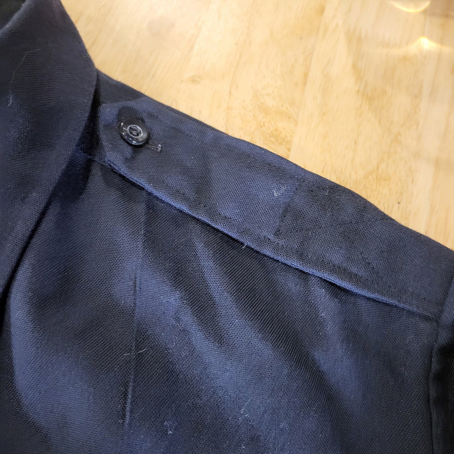 Vintage Flying Cross Dacron Rayon Blend Navy Blue Faux Button Zip 26" P2P