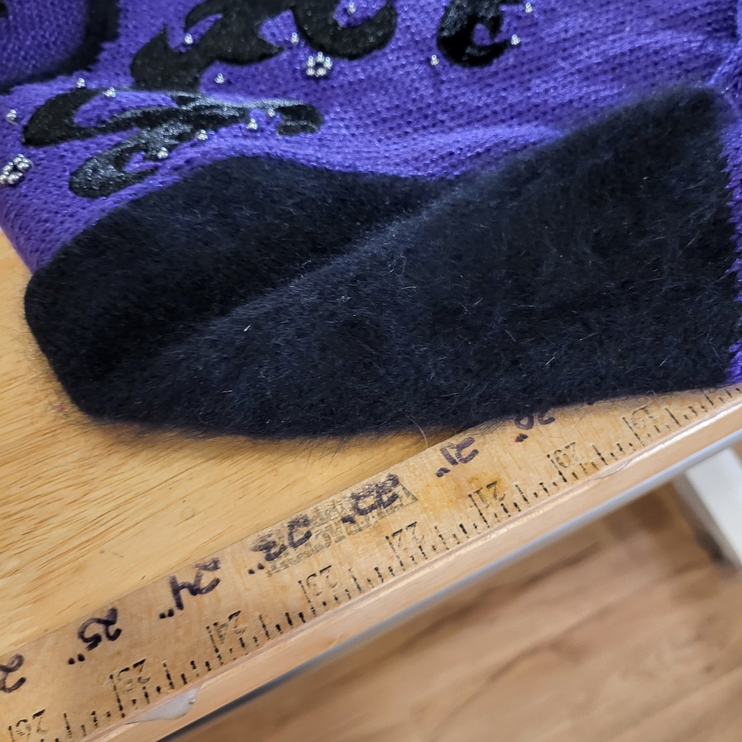 Vintage Purple Embellished Black Blended Knit Sweater 20" P2P