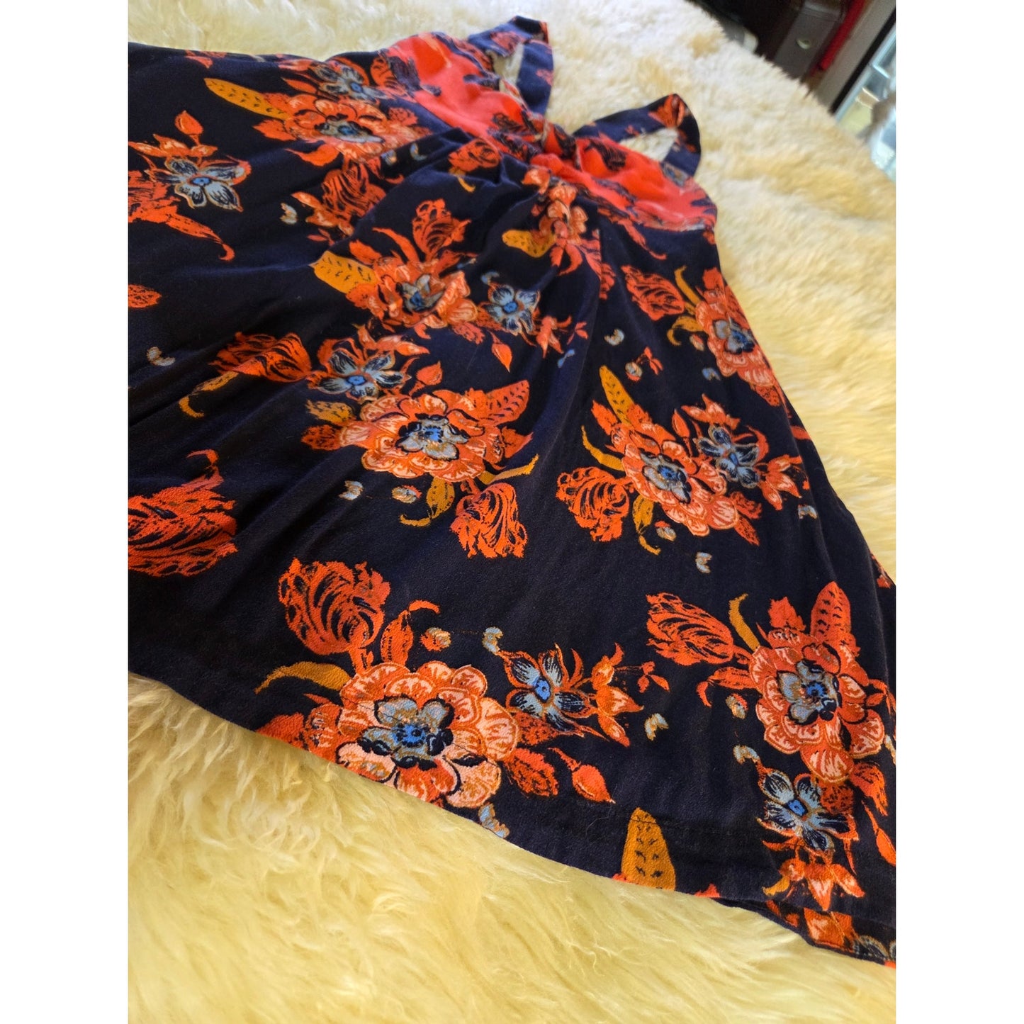 Free People blue orange sleeveless floral dress cut out detail mini short xs