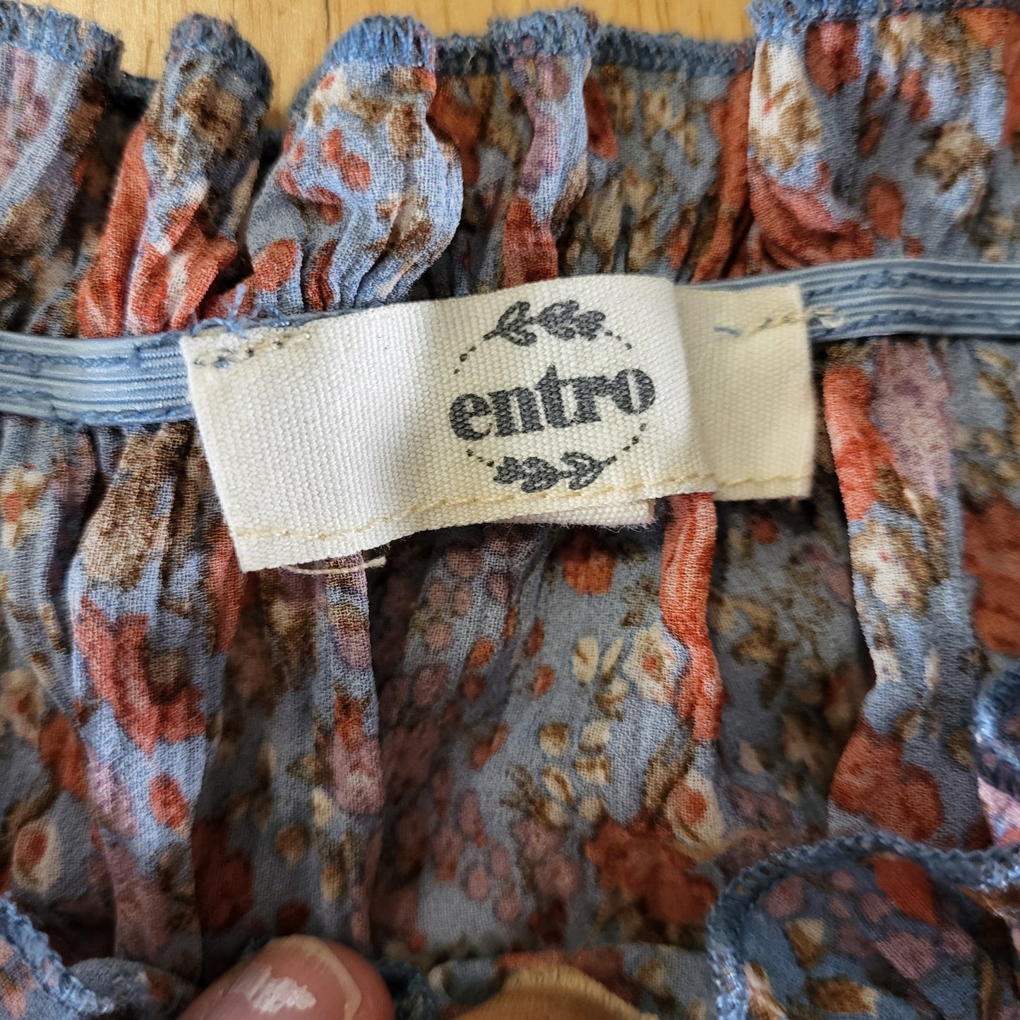 Entro Floral Puff Sleeve Bardot Summer Blouse Ruffle Stretch 21" Medium