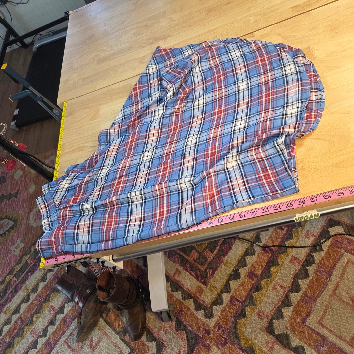 Est. 1946 Cato's Elastic Waist Tissue Hem Red White Blue Plaid Thin Flowy Large