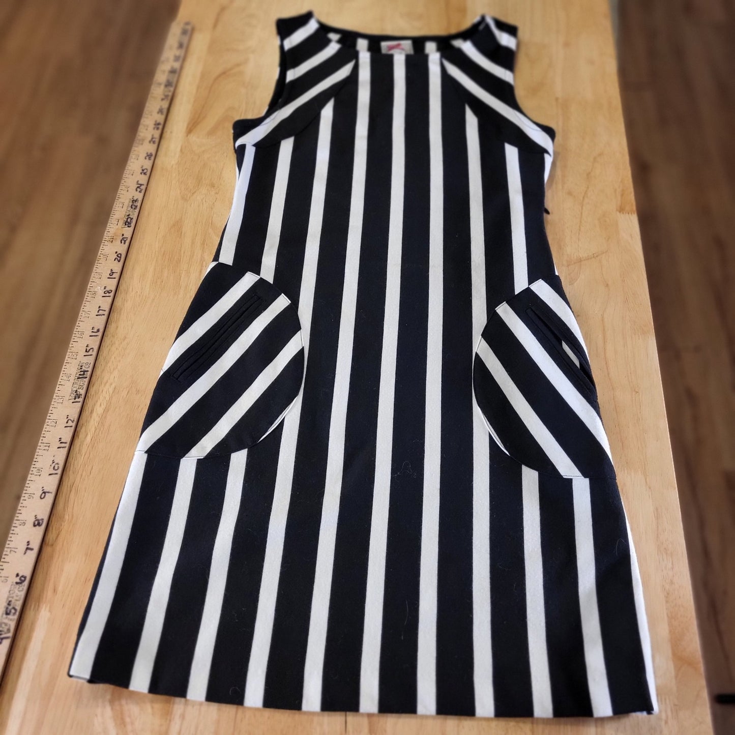 Yoana Baraschi Black & White Striped Bodycon Midi Pencil Dress Pocket Sleeveless