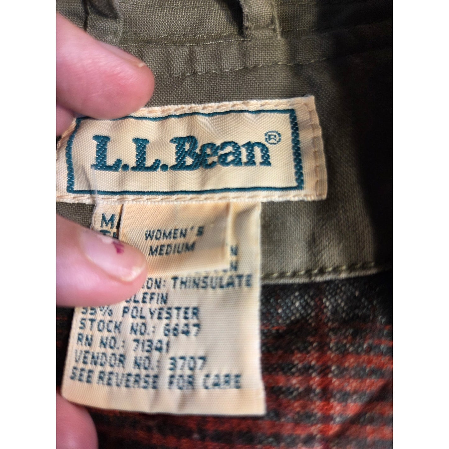 L. L. Bean Vintage Flannel Lined Army Green Hunting Vest 100% Cotton SZ Medium