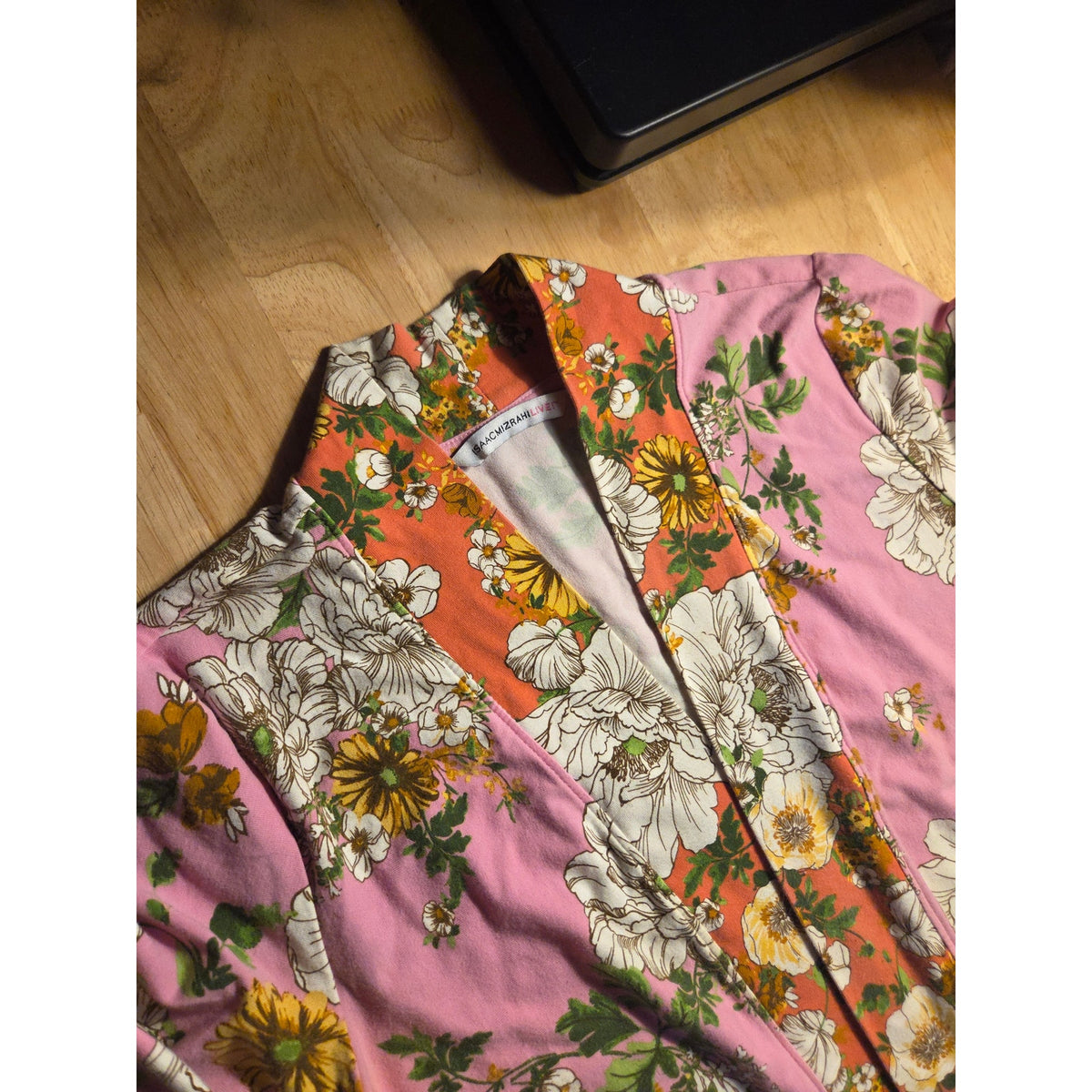 Isaac Mizrahi Jersey knit floral robe cotton XS