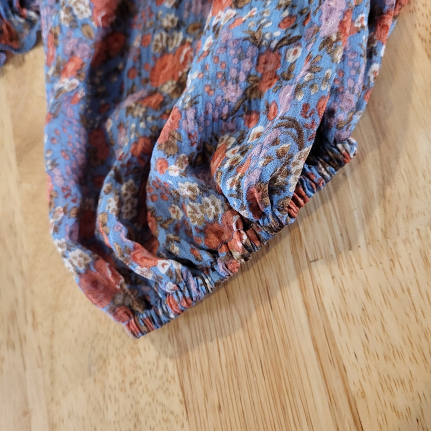 Entro Floral Puff Sleeve Bardot Summer Blouse Ruffle Stretch 21" Medium