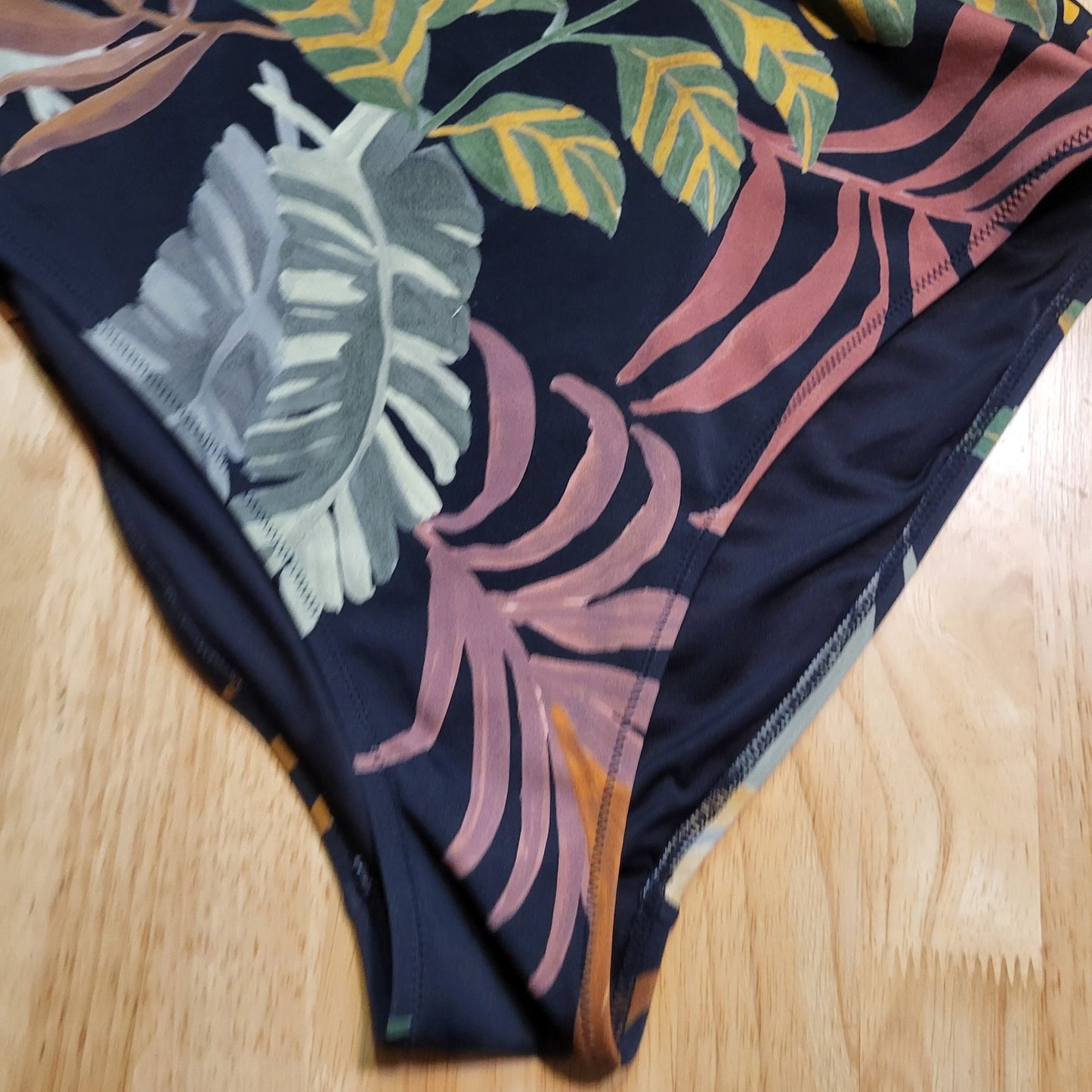 Size 14 Berry Color Floral Botanical One Piece Bathing Suit Side Shoulder Strap