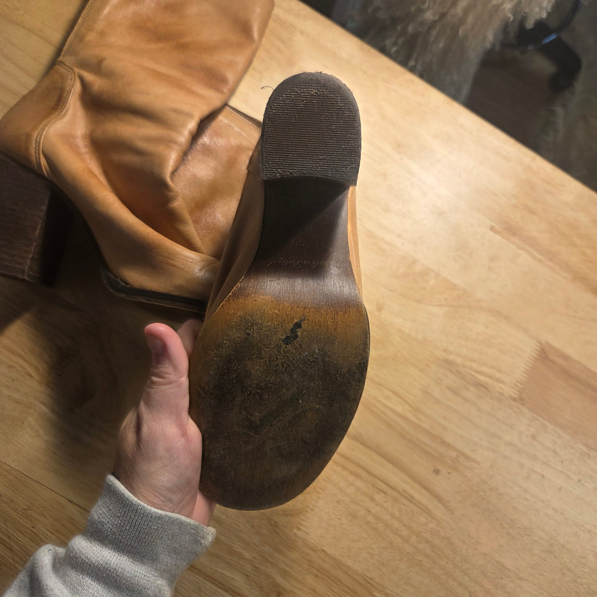 Free People camel soft leather block heel boots size 39