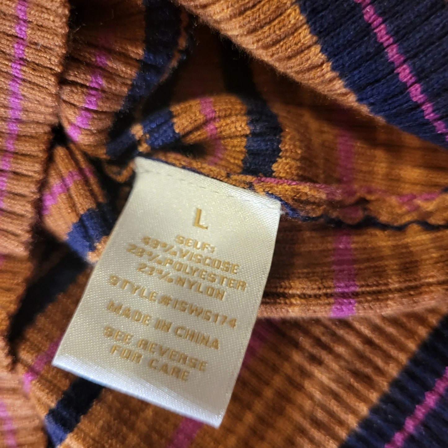 Flying Tomato Retro Orange Purple Striped Sweater Puff Long Sleeve Viscose Large