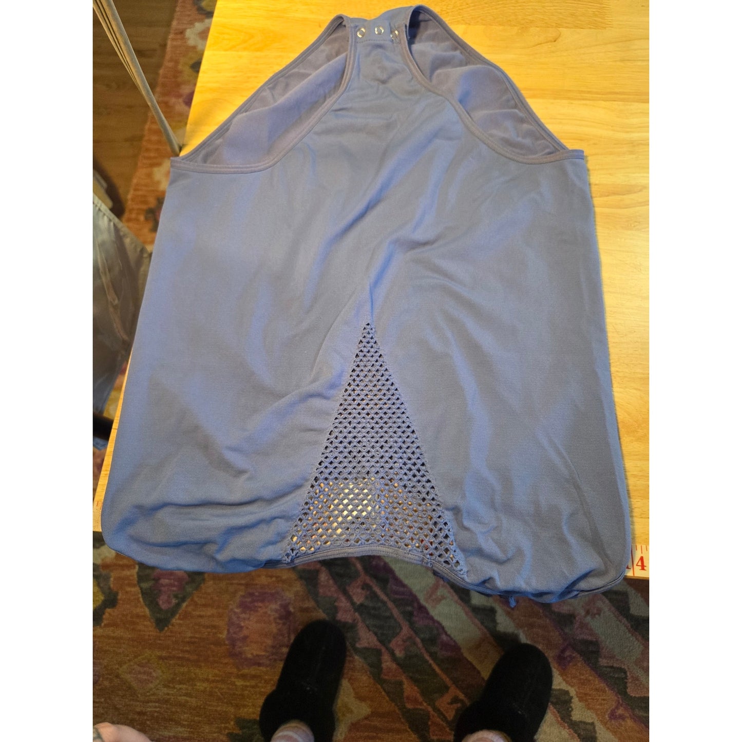 Victoria's Secret blue spaghetti striped bodysuit mesh cut out snap adjust lrg