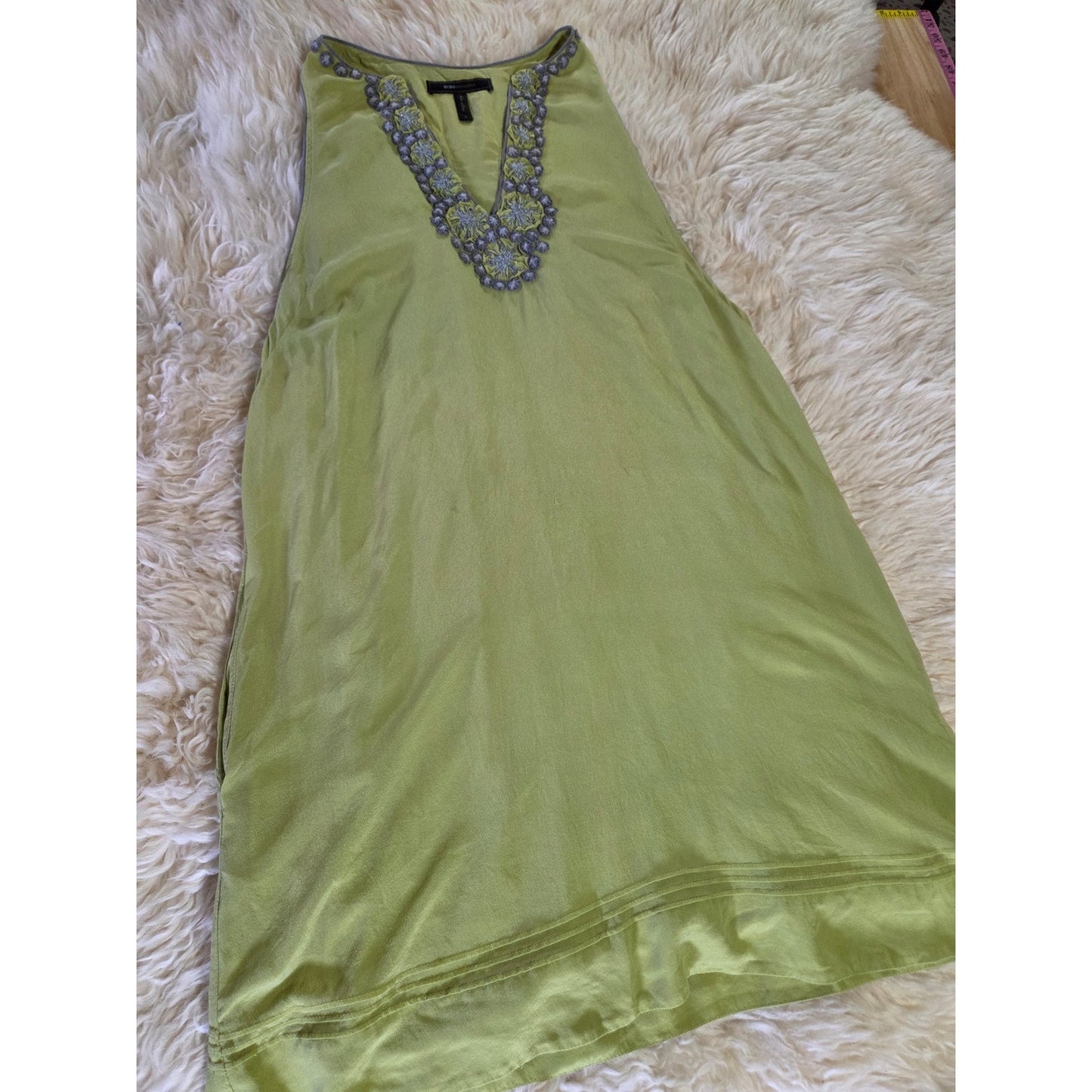 BCBGMAXAZRIA Green 100% Silk Sleeveless Tank Dress Mini Racerback M