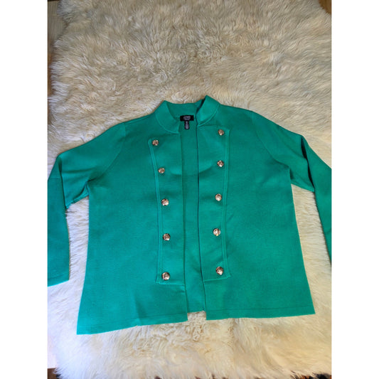 Jones New York Kelly Green Gold Button Detail Sweater Viscose Blend Large