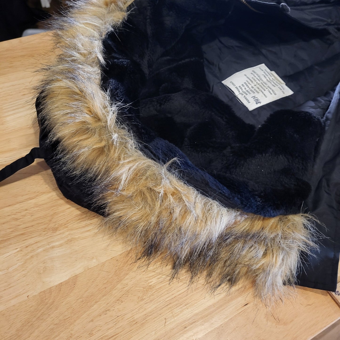 Extreme cold weather parka type N-3B Large Black Faux Fur Hood Pockets Zip Snap