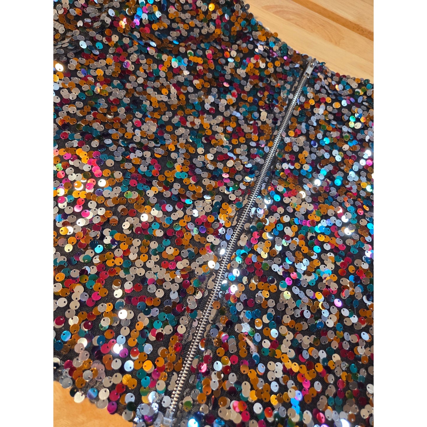 Charlotte Russe extra large sequin crop short sleeve party blouse colorful disco