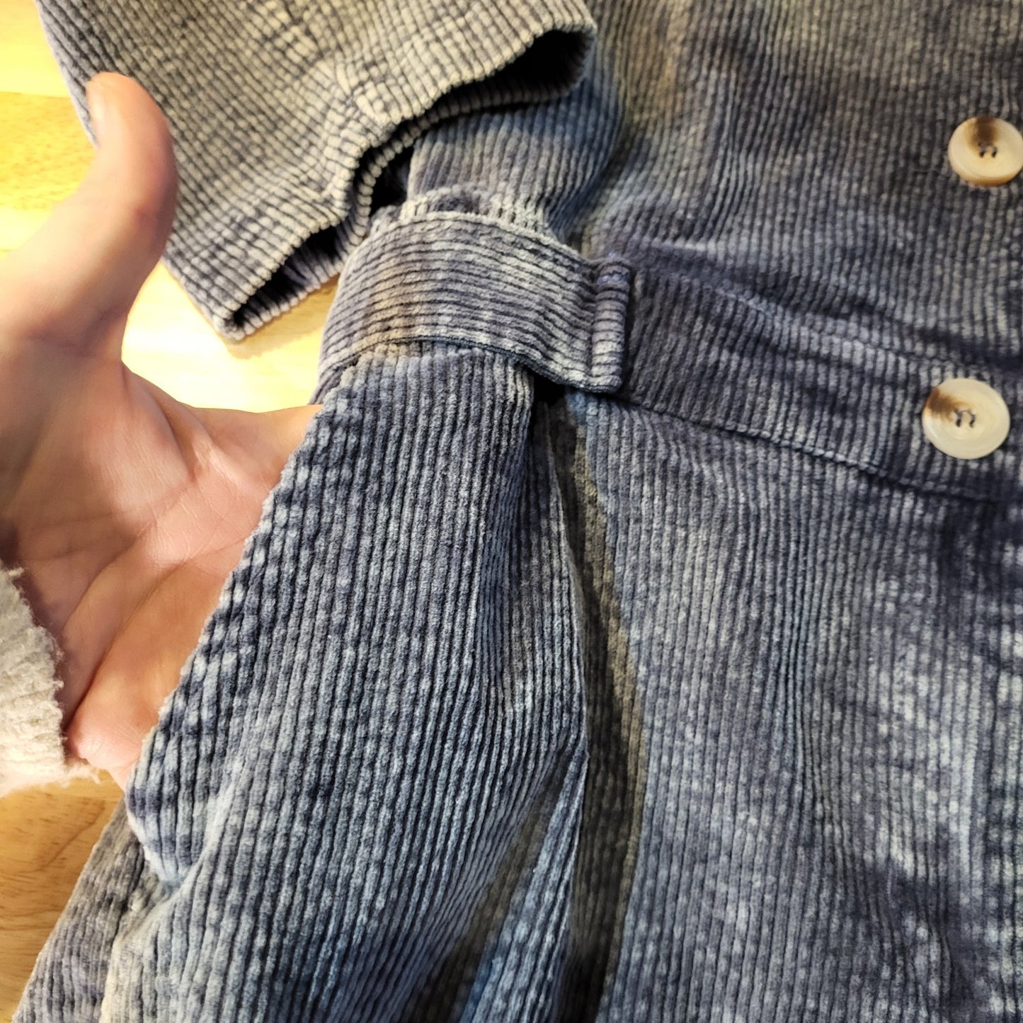 POL Blue Corduroy Long Sleeve Button Front Shorts Jumpsuit Elastic Waist Zip
