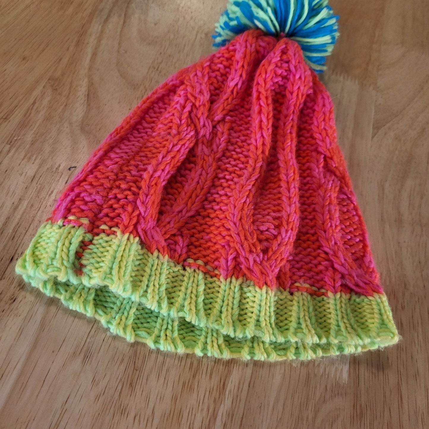 Claire's Neon Pink Green Winter Knit Hat Pom pom