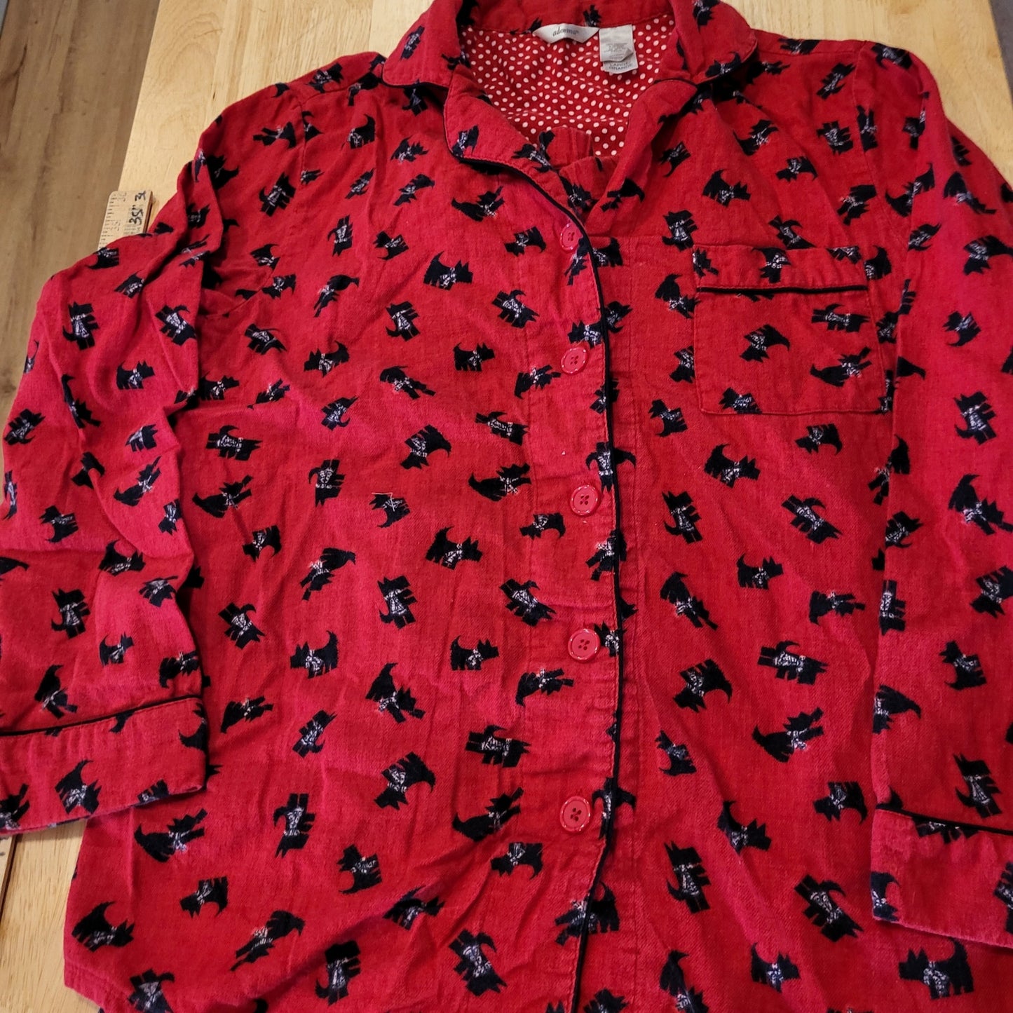 Adonna Red Flannel 100% Cotton Pajama Set Yorkie Dogs Bows Large