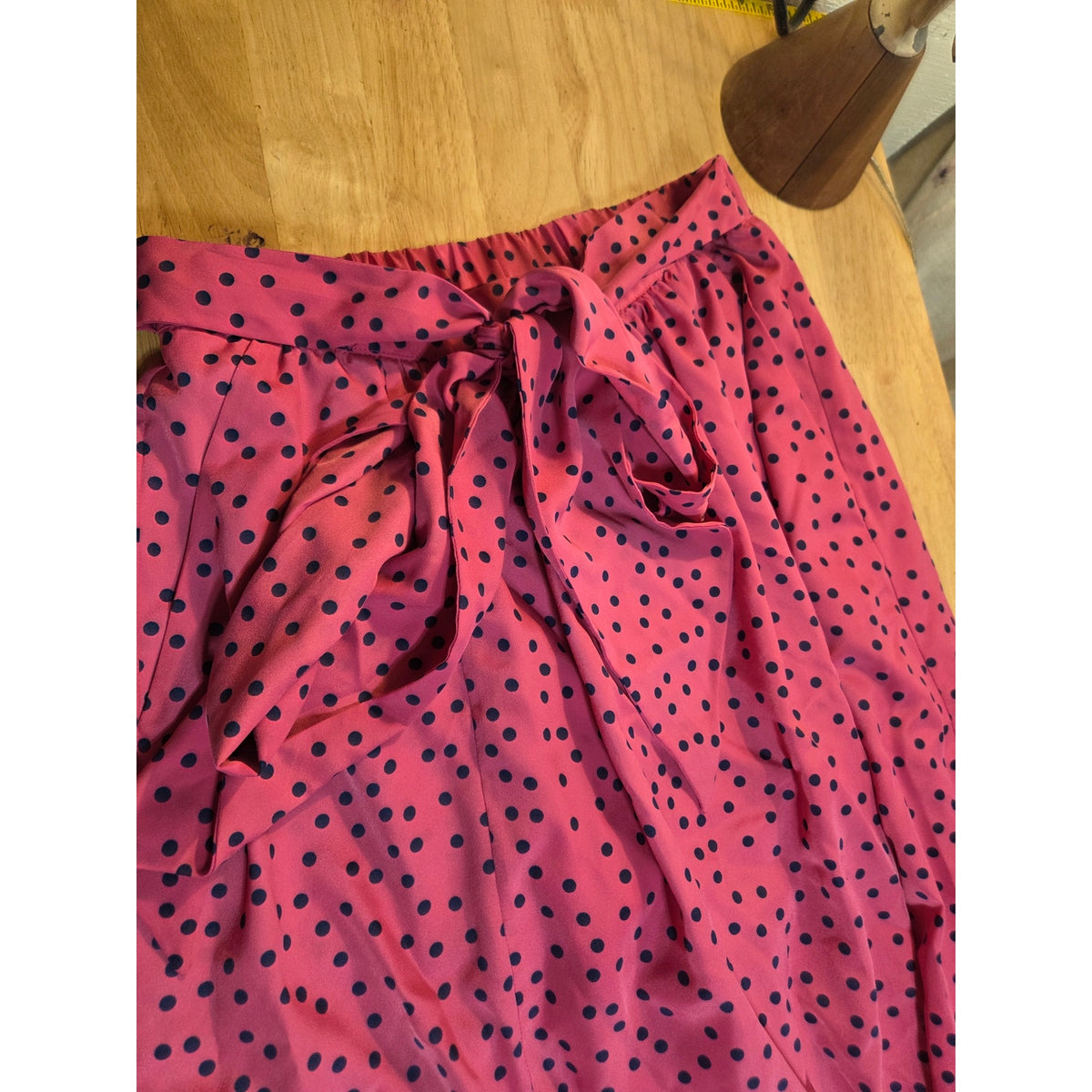 J Peterman Pink & Navy polka dot Maxi skirt size 6