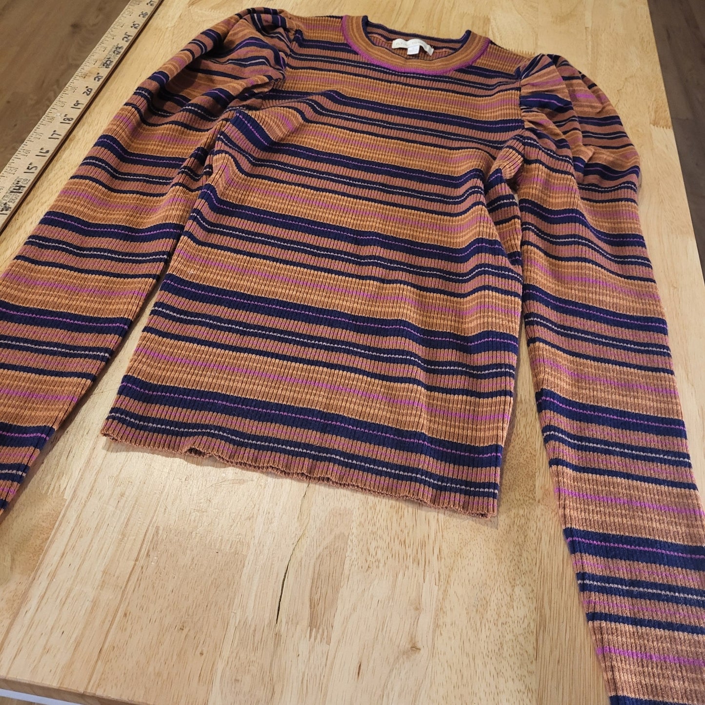 Flying Tomato Retro Orange Purple Striped Sweater Puff Long Sleeve Viscose Large