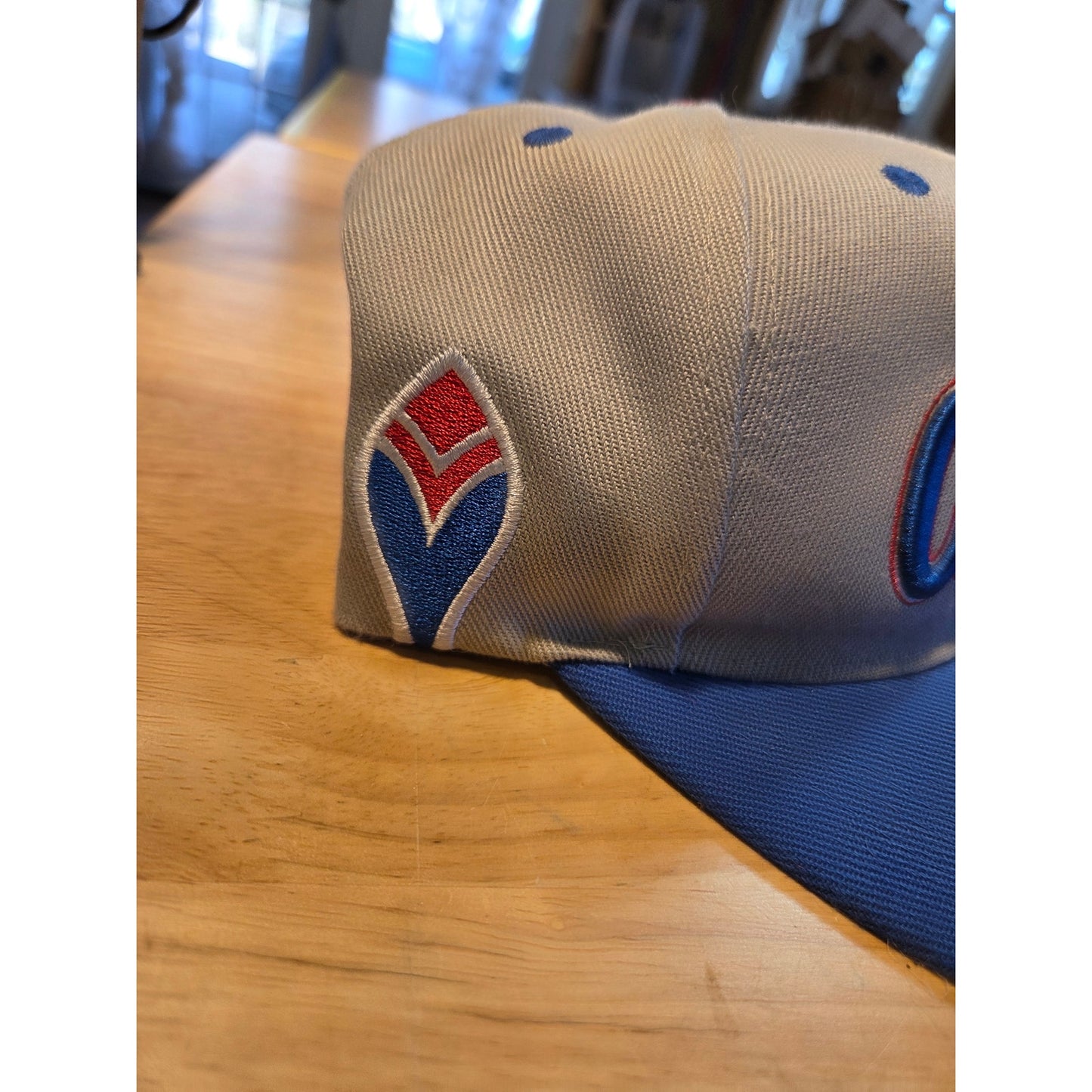 Gray Atlanta snapback baseball hat contrast embroidery blue bill red embroidery