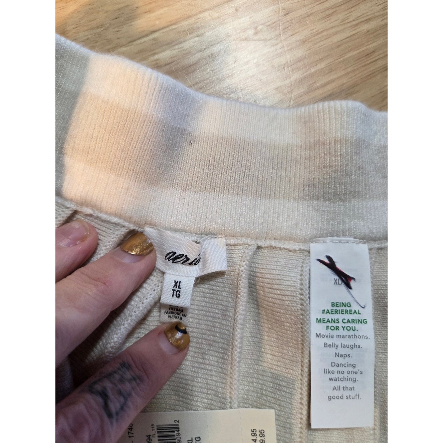NWT Aerie knit pleaded tennis skirt khaki white stripe contrast extra large