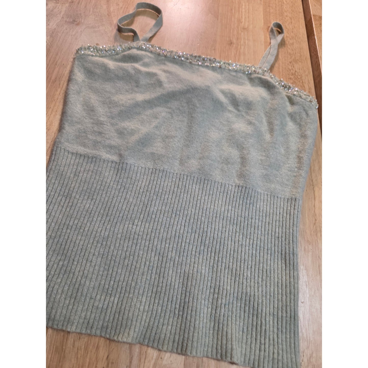 Plenty wool cashmere Angora blend knit tank sweater beaded pastel green medium