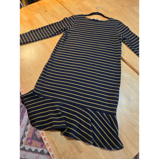 Paper tree organic cotton 10 jersey knit long sleeve navy blue stripe ruffle hem