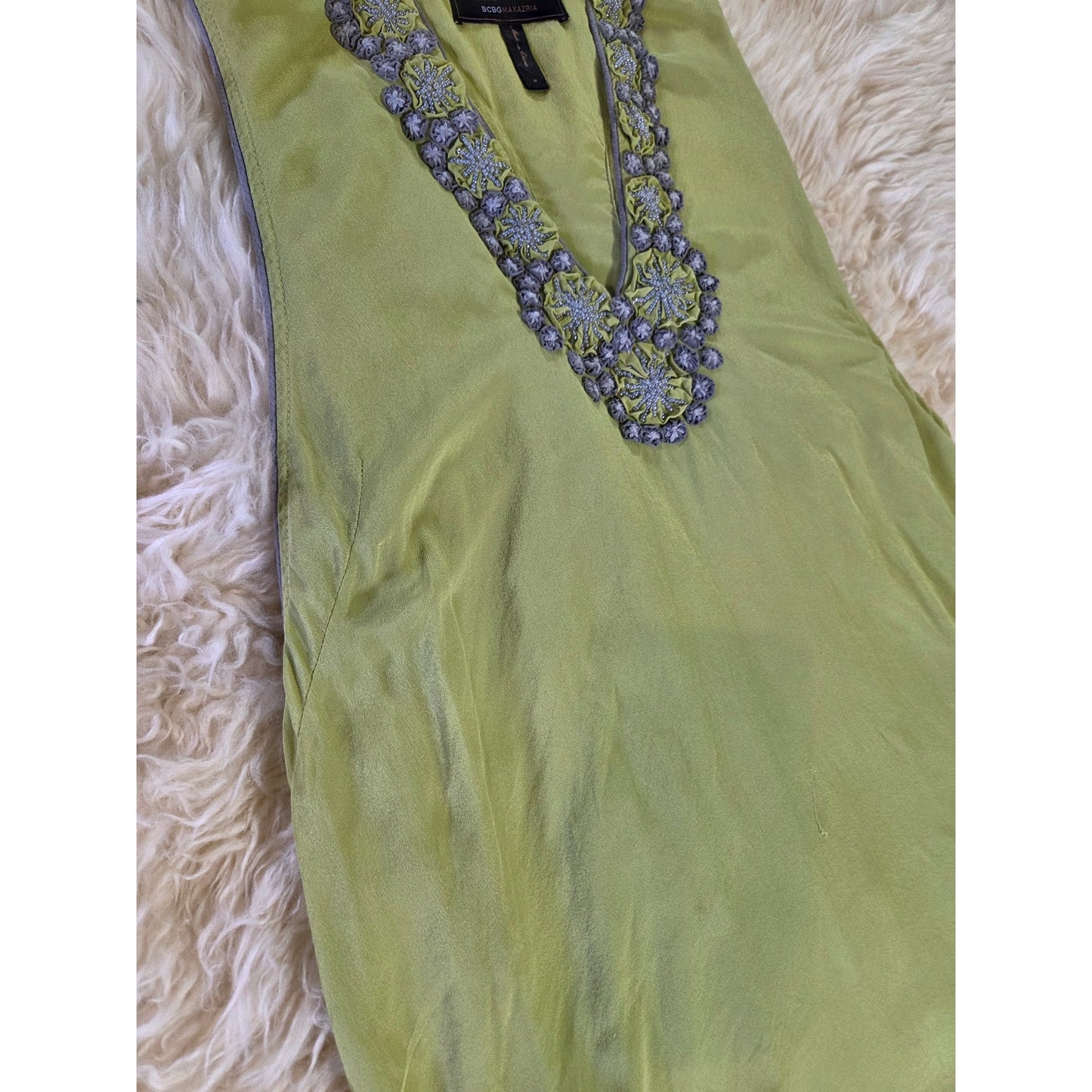 BCBGMAXAZRIA Green 100% Silk Sleeveless Tank Dress Mini Racerback M