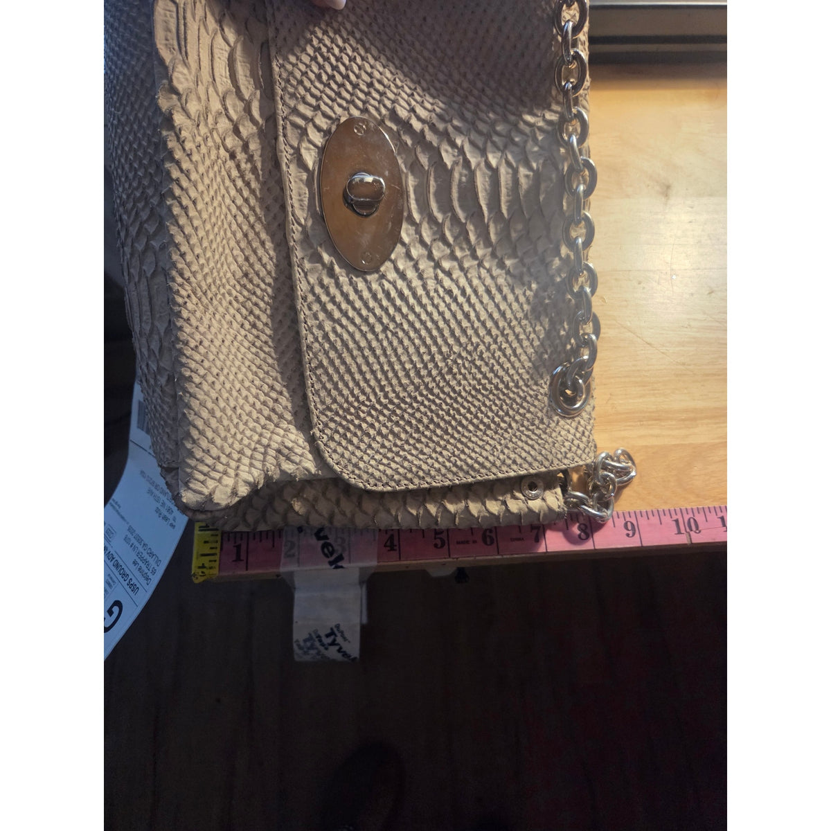 Doncaster made in Italy snake looking leather Gray silver metal chain bag