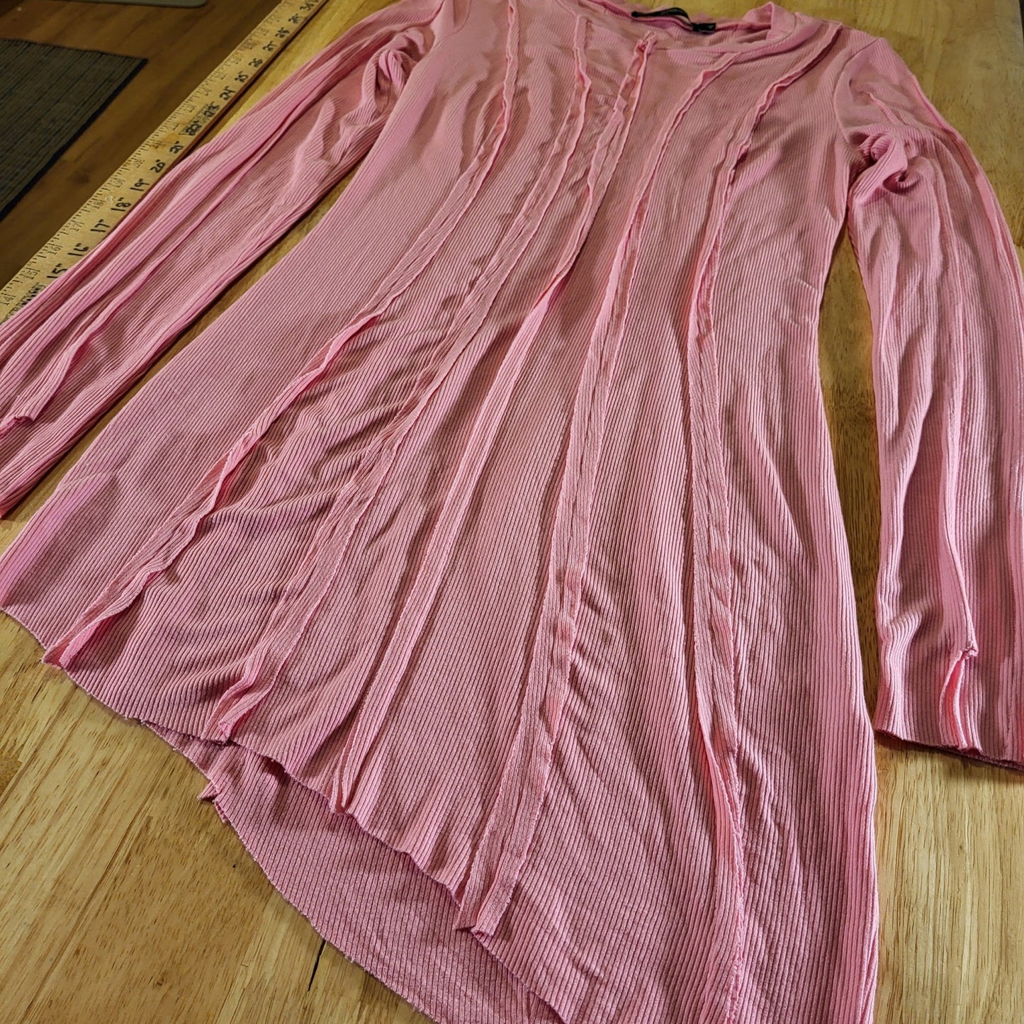 Finesse Pink Jersey Long Sleeve Asymmetrical Hem Stretch Crew Neck