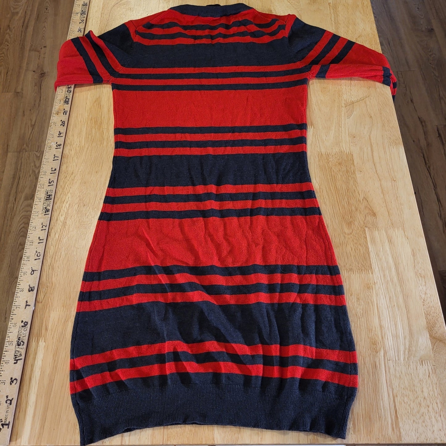 French Connection Red & Gray Striped Long Sleeve Mini Sweater Dress Bodycon Sm