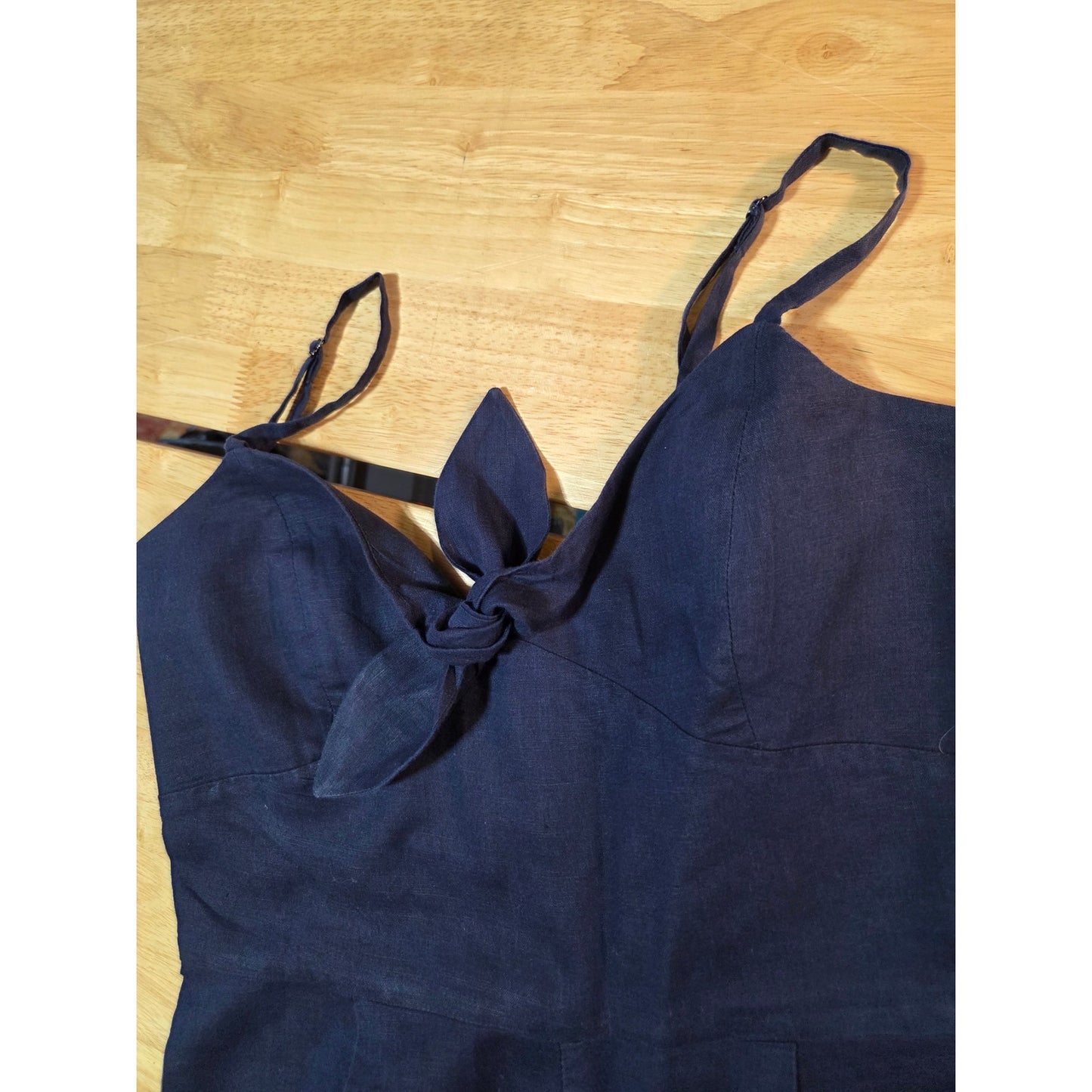 J.Crew size 6 navy blue sleeveless wide leg jumpsuit elasticated Pockets cotton